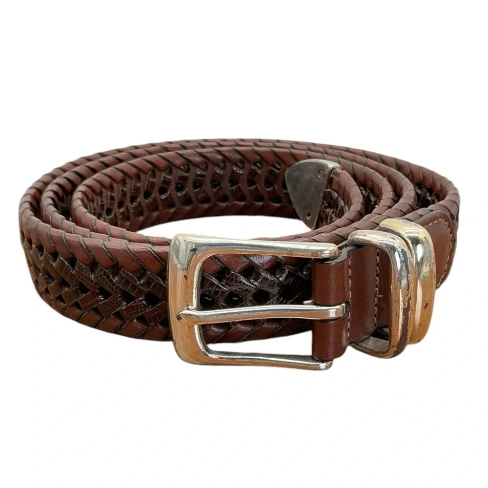 Roundtree & Yorke Brown Braided Belt Full Grain Cowhide Size 44